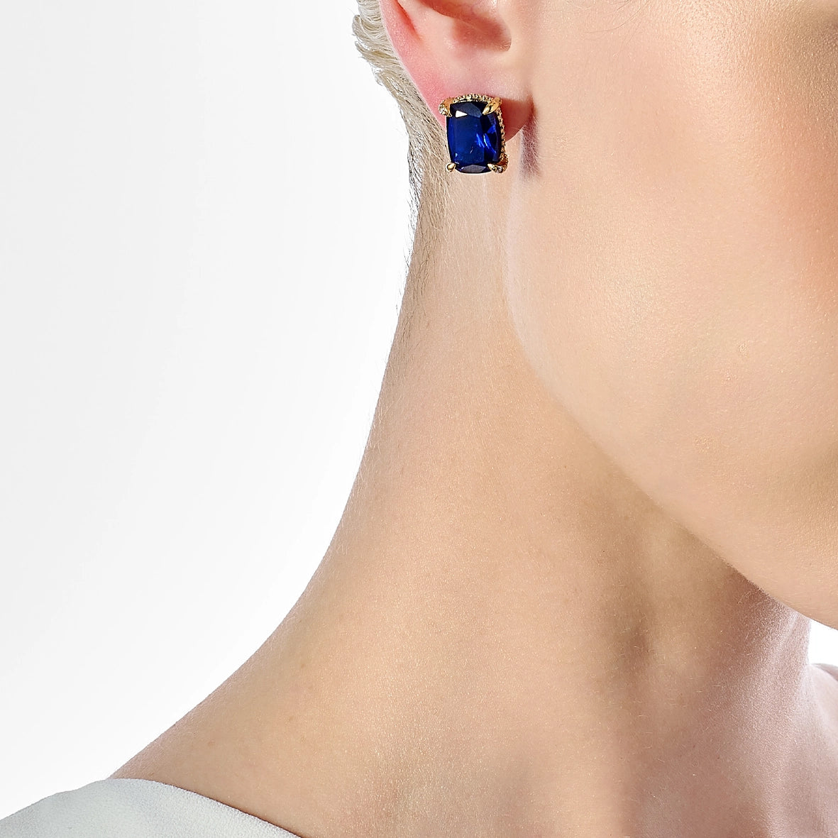 Sapphire Cushion Wing Studs